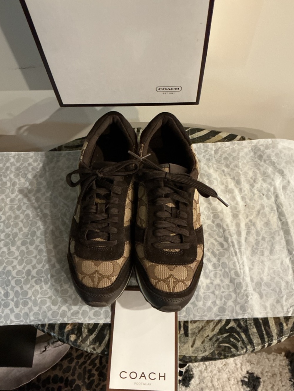 Coach unisex Brown & Tan Signature Lace-Up Speakers